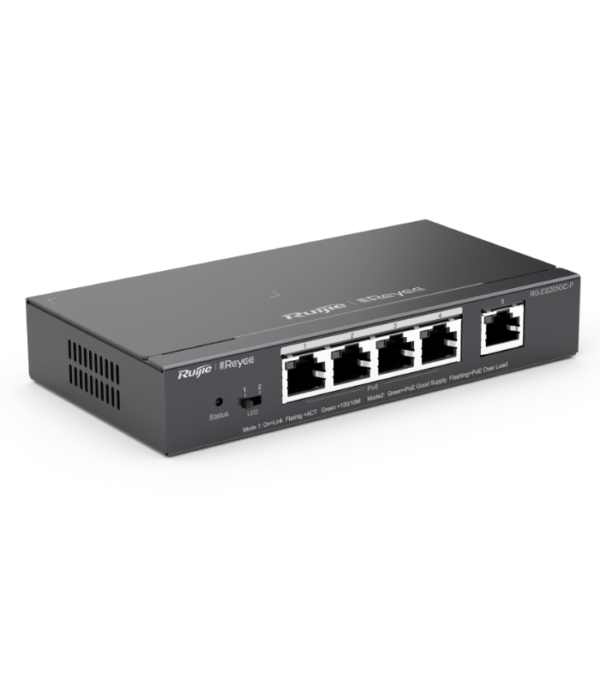 RUIJIE 5-Port Gigabit Smart POE Switch, 5 Gigabit RJ45 Ports including 4 PoE/POE+ Ports, 54W PoE power budget, Desktop Steel Case