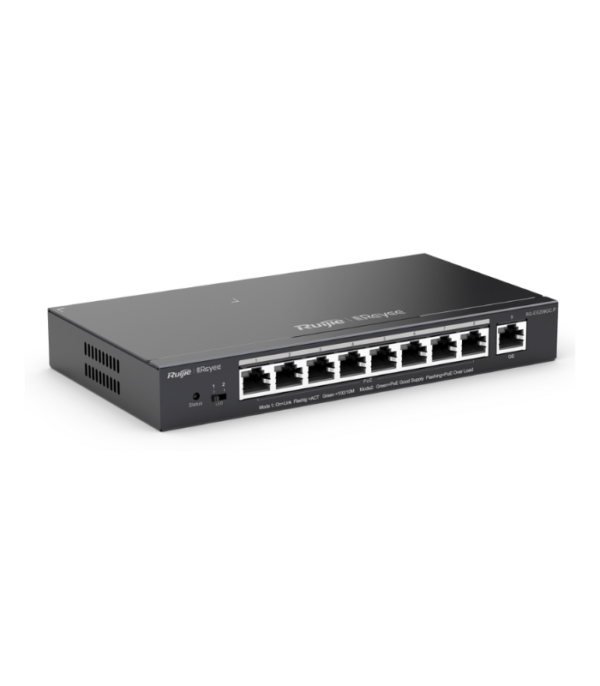 RUIJIE 9-Port Gigabit Smart POE Switch, 9 Gigabit RJ45 Ports including 8 PoE/POE+ Ports,120W PoE power budget, Desktop Steel Case